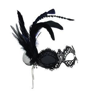 Scratch & Dent Steampunk Masquerade Metal Lace Monocle Eye Feather Mask w/Chain